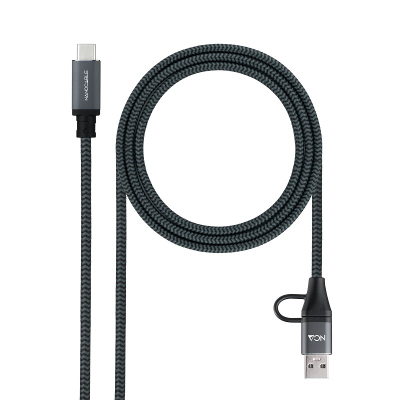 Nanocable Câble USB 3.2 Gen2X2 20Gbps 5A 100W, USB-C+USB-A M vers USB-C M, 1.5m