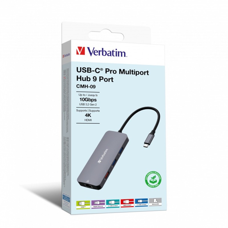 Verbatim CMH-09 USB Type-C 10000 Mbit s Argent